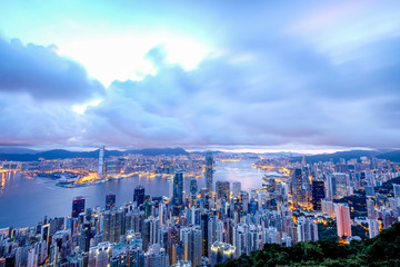 Obraz premium Panoramę Hongkongu z punktu widzenia Victoria Peak.