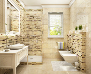 Modern bathroom in beige colors