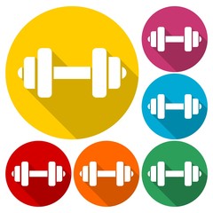 Gym dumbbell flat design, color icons set