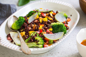 Thai Riceberry with broccoli salad