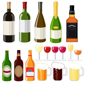 Alcohol set , wine, beer , whiskey , beer mugs , shot glasses, c