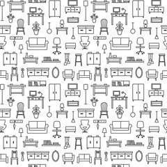 Vector seamless pattern background with home furniture outline icons 8