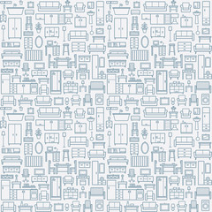 Vector seamless pattern background with home furniture outline icons 9 - 118224149