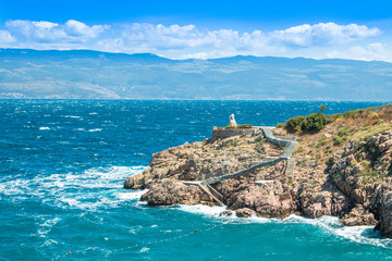 View of Vrbnik on the Island of Krk, strong wind, Croatia
