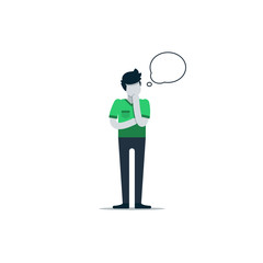 Thinking person with speech bubble isolated on white