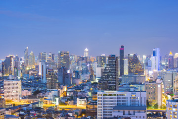 Fototapeta na wymiar Bangkok city density skyline at night.