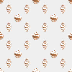 Drawing of a seamless pattern with gingerbread cookies with white icing with a Christmas, New Year, theme on a gray background