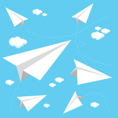 Paper airplanes flying in the sky. Vector illustration