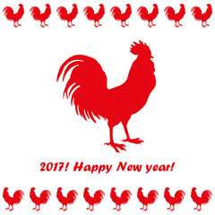 Greeting card with decorative cocks. Vector illustration.