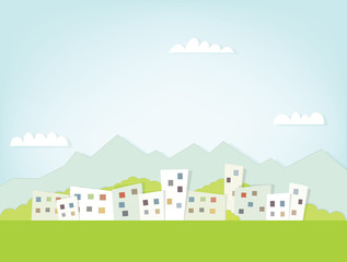 View of the city against the backdrop of mountain scenery