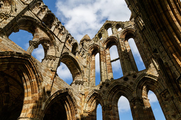 WHITBY, ENGLAND - AUGUST 12: section of the ruins of Whitby Abbey. In Whitby, North Yorkshire, England. On 12th August 2016