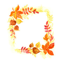 hand painted  autumn floral frame. Watercolor painting.