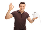Man holding a toilet paper roll