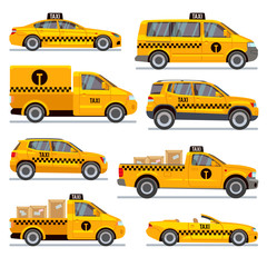 Different taxi types flat vector collection