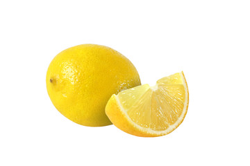cut and whole lemon fruits isolated on white background with cli