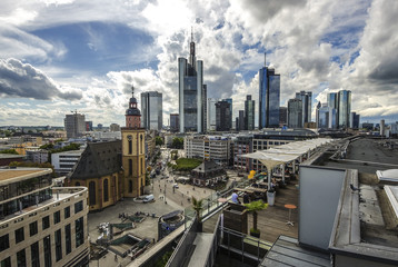 Frankfurt city downtown with view on park