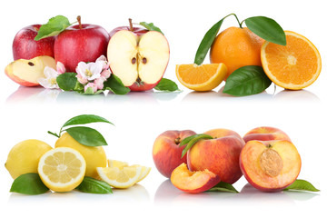 Früchte Apfel Orange Pfirsich Äpfel Orangen biologisch Collage