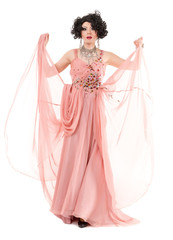 Portrait Drag Queen in Pink Evening Dress Performing