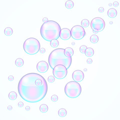 Background with transparent soap bubbles, vector illustration