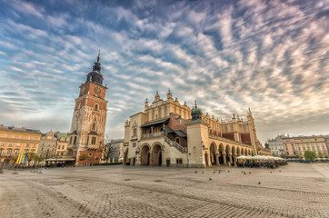 Fototapeta Cloth hall and town hall tower in the morning, Krakow, Poland obraz