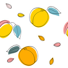 Fototapeta premium Seamless pattern Apricot fruits and seeds