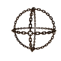 Bronze chain in form of sphere. 3D rendering illustration.