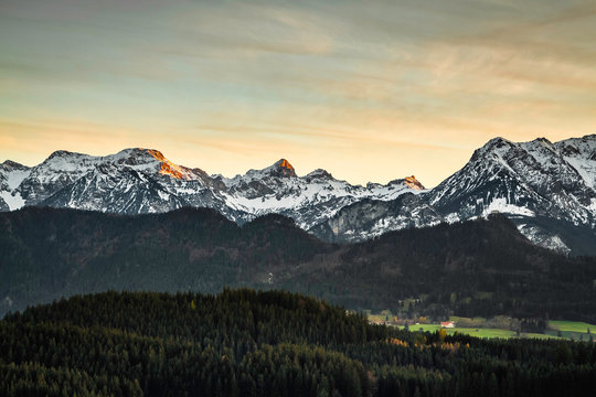 View into Allgauer mountains, Eisenberg, Allgau, Bavaria, Germany