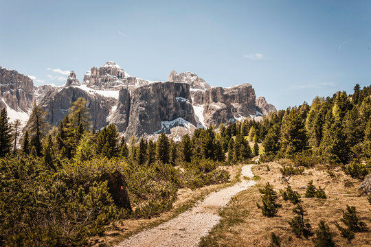 Dolomites; view on Sella group, Alta Badia, South Tyrol, Italy