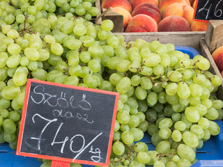 Green grapes at a market
