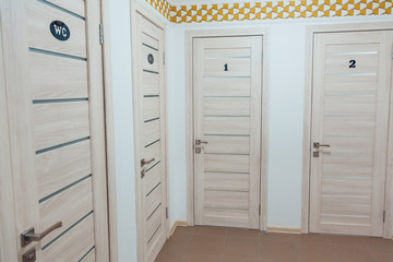 The corridor in hostel. restroom. rooms. interior