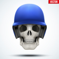 Human skull with baseball helmet