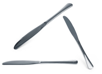 Stainless steel kitchen glossy metal knife isolated over the whi