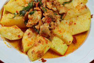 spicy stir fried winter melon with chop pork on dish
