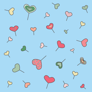 Background with hearts. Vector illustration. Candies