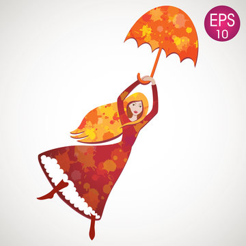Vector girl flying with umbrella. Dorothy Oz