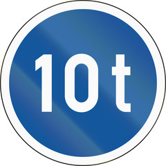 Road sign used in the African country of Botswana - Vehicles exceeding 10 tonnes only