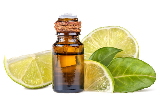 essential oil of lime on a white background