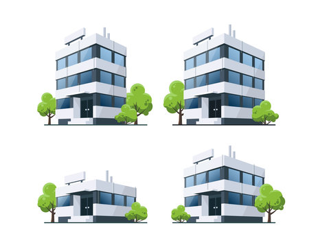 Office Vector Buildings Illustration with Trees