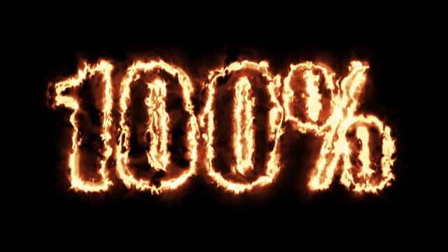 100 percent off burning text in hot fire on black background in 4k ultra hd