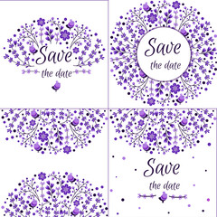 Set of vector floral frames. Cute collection of wreaths made of hand drawn leaves and flowers. Vintage set for invitations. save the date cards and other design.