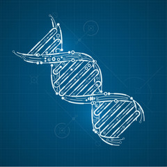 blueprint of DNA, DNA symbol in technological looks