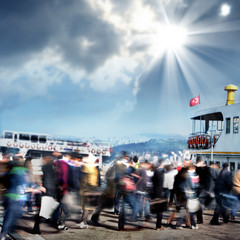 people gettin on to ferry