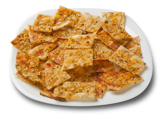 Pieces of fried pasta served on plate.