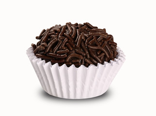 Brigadeiro a brazilian sweet, on a white background.
