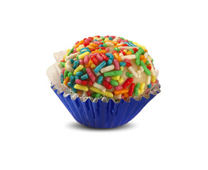 Brigadeiro a brazilian sweet, on a white background.