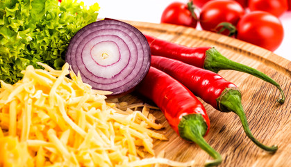 Various types of cheese with empty space background concept