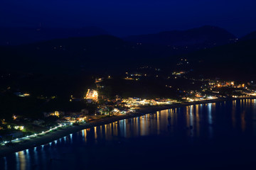 Obraz premium view on Agios Georgios Pagon on corfu island by night