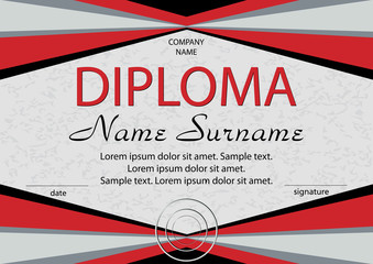 Red diploma or certificate. Reward. Winning the competition. Vector
