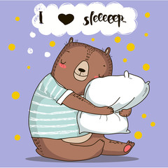 Obraz premium cute cartoon bear with pillow