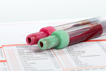 Blutuntersuchung, Blutproben auf einem Laborformular